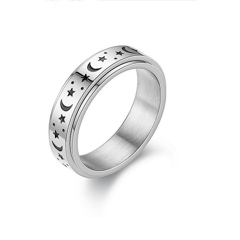 

Титан Сталь Вращающееся Звезда и Луна Анти-Тревога Парное Кольцо Size 6