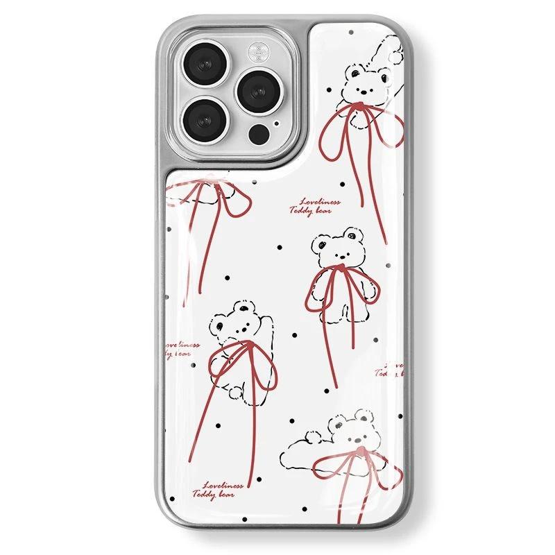 Japan and South Korea Ins Long Bow Bear Is Suitable for Apple 16/17 Mobile Phone Case iPhone14 Water Condensation 13 Electroplating 15 Sets