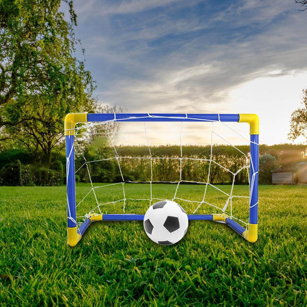 Foldable Boys Soccer Toys Training Practice Soccer Ball Goal Post Net with Pump Football Goal Post Net Indoor Outdoor Games Kits
