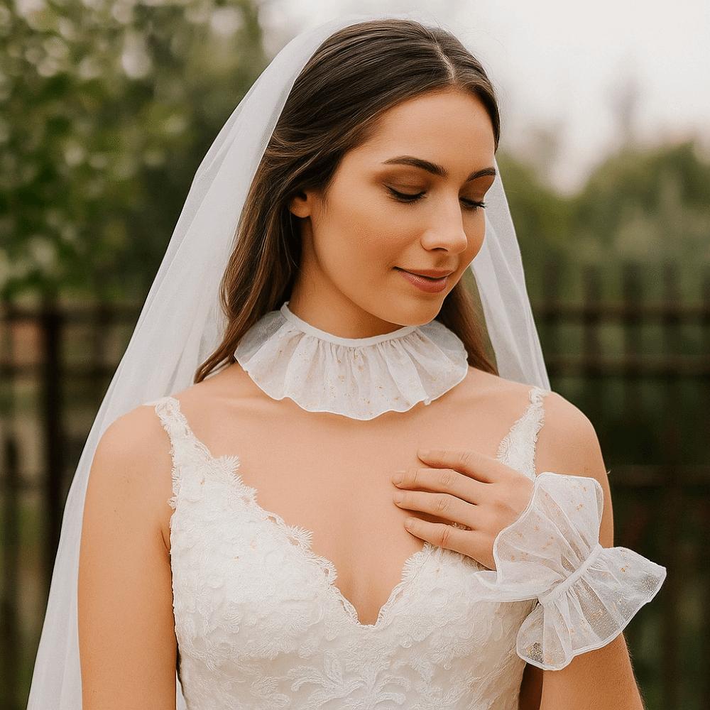 3PCS/SET Glitter Wedding Scarf Romantic Wedding Dress Accessories Lace Scarf Bracelet  Photoshoot