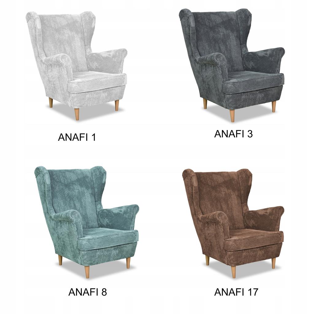 Fotel uszak Bonito podnóżkiem skandynawski Family Meble sztruks szary