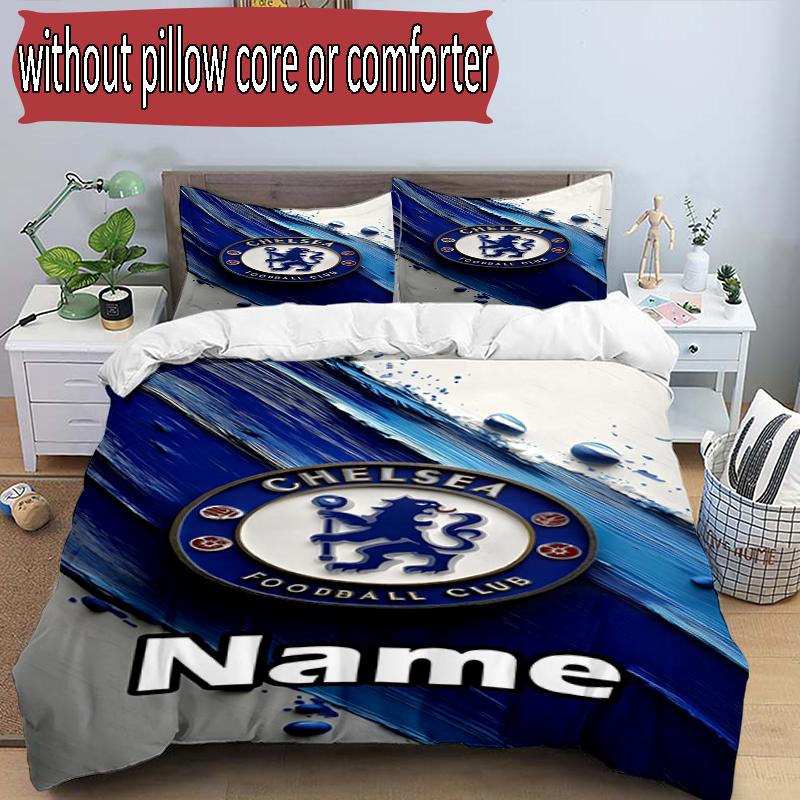 3pcs Duvet Cover Set (1*Duvet Cover + 2*Pillowcase, Without Core), Custom Name football club F.C Pattern Bedding Set, Home Bedroom Decor Gift