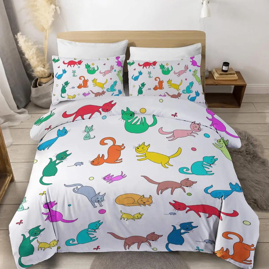 Witch Black Cat Duvet Cover Set Full,Cat Sitting On Moon Bedding Set Vintage Gothic Animals Cat Comforter Cover 2/3pcs Bed Sets