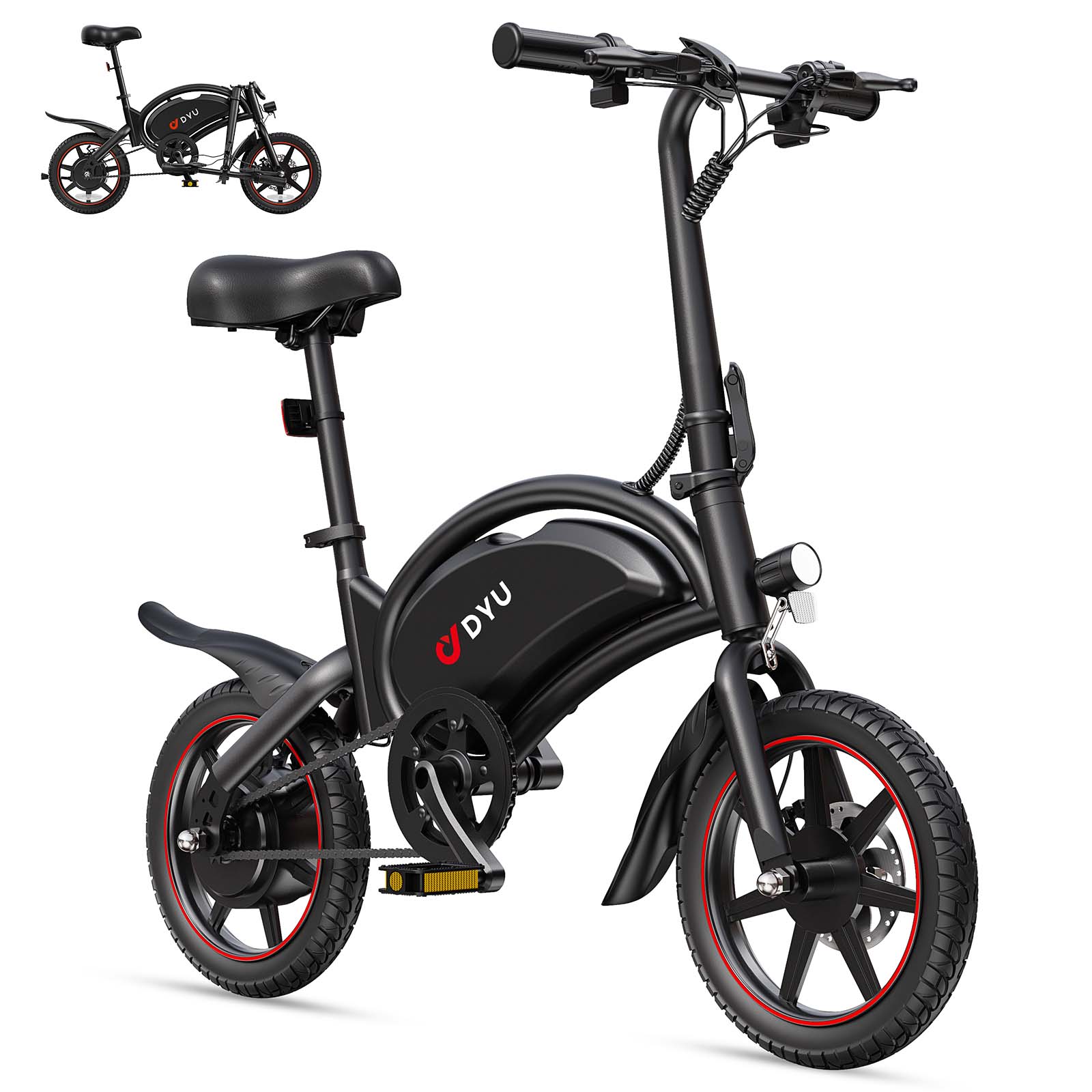 DYU D3S Elektrische Fiets met Trapondersteuning, 250W Motor, 36V 10Ah Batterij zwart