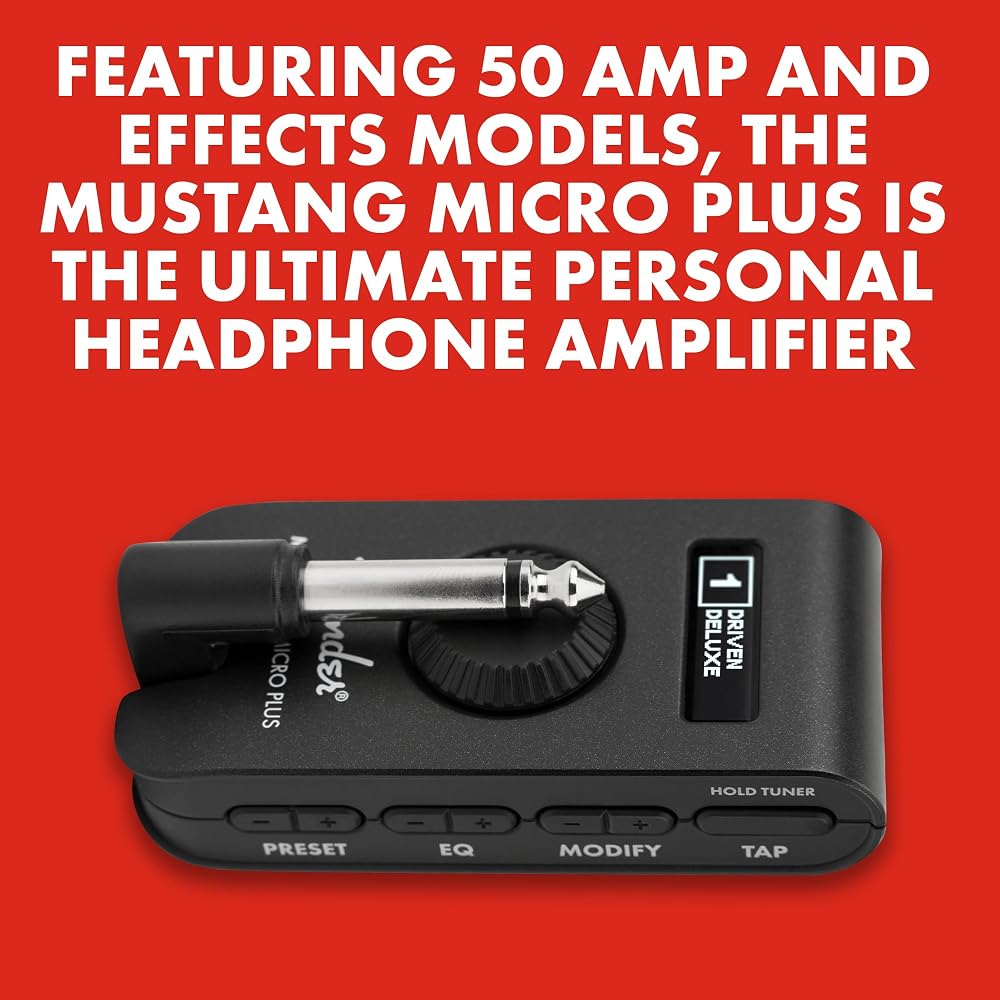 Fender Mustang® Micro Plus Headphone Amplifier for Guitars and Basses