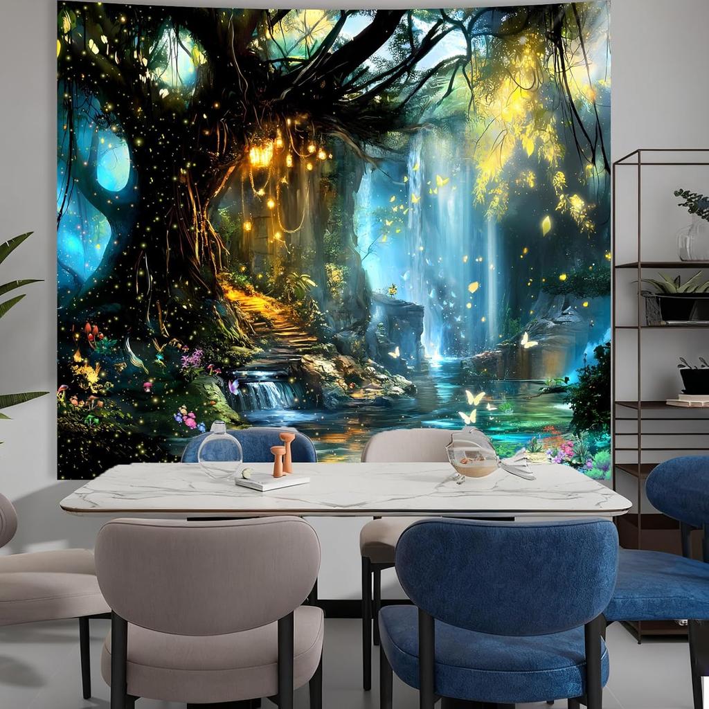 Apdidl Forest Nature Tapestry for Bedroom Tree of Life Fantasy Backdrop Wall Mural Tapestries Fairy Tales Magical Waterfall Landscape Large
