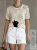 Damen Floral Print Kurzarm Lockerer Pullover für Frühling und Herbst