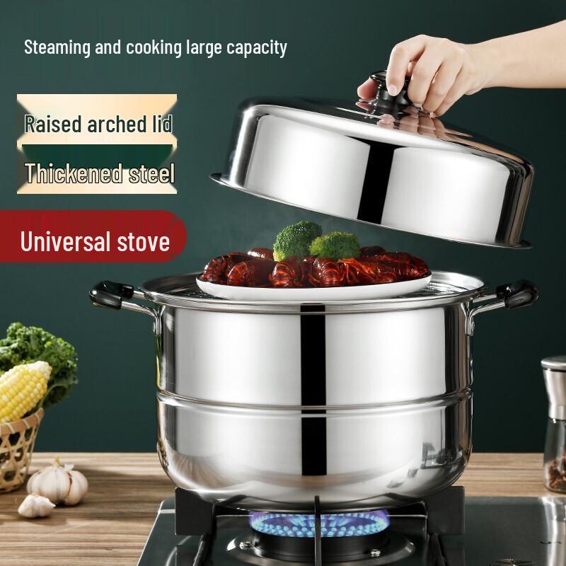 BAYCO 28cm Stainless Steel Multi-function 2-Tier Steamer