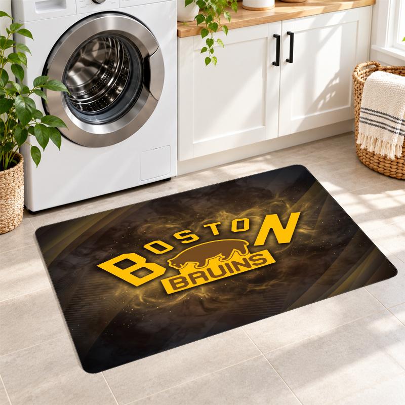 Flannel Kitchen Mat Boston Bruins Soft Area Rug Non Slip Floor Carpet Home Decoration