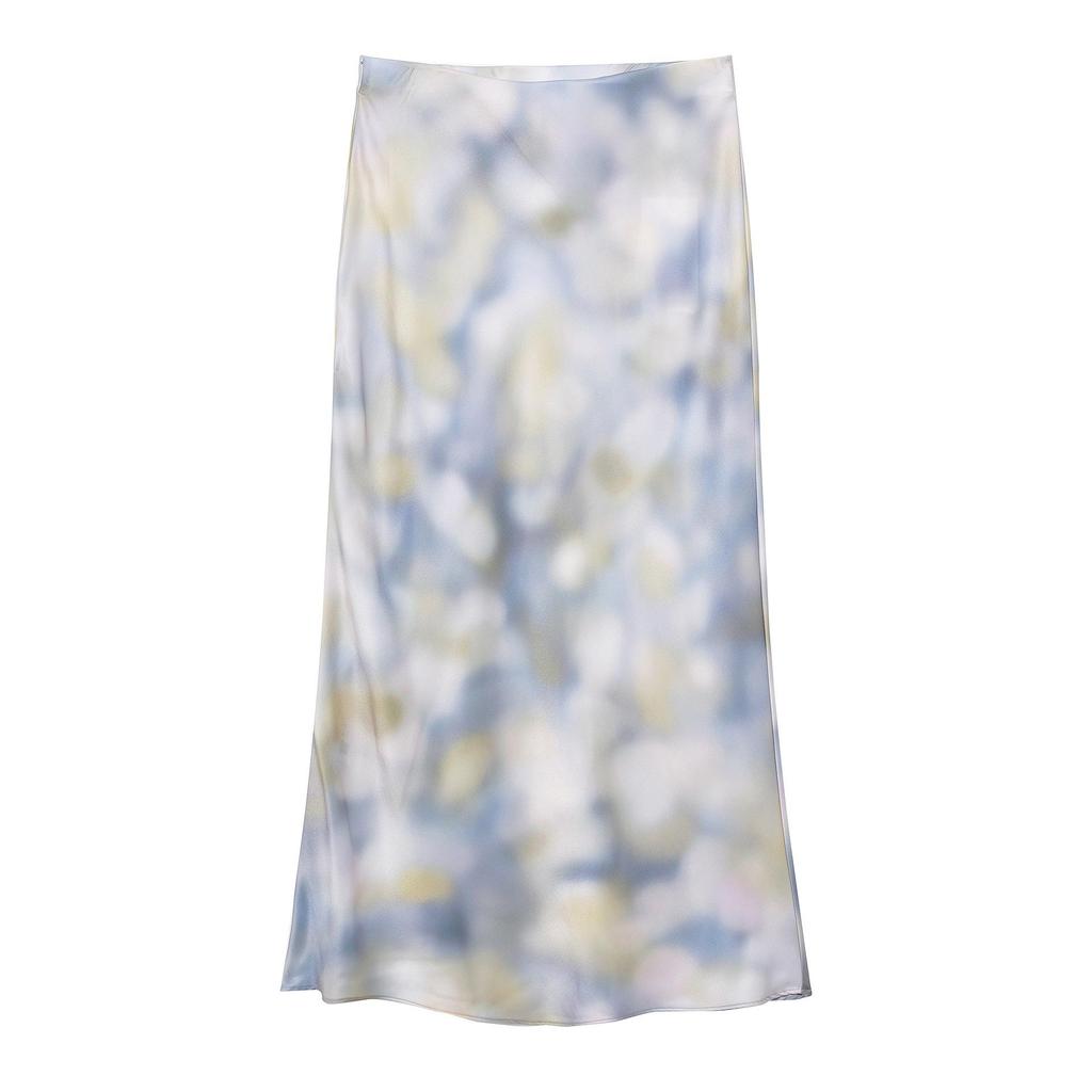 TAOP&ZA Women's Tie-Dye Silk Satin Long Sleeve Shirt and Midi Skirt Set - Spring/Summer Fashion