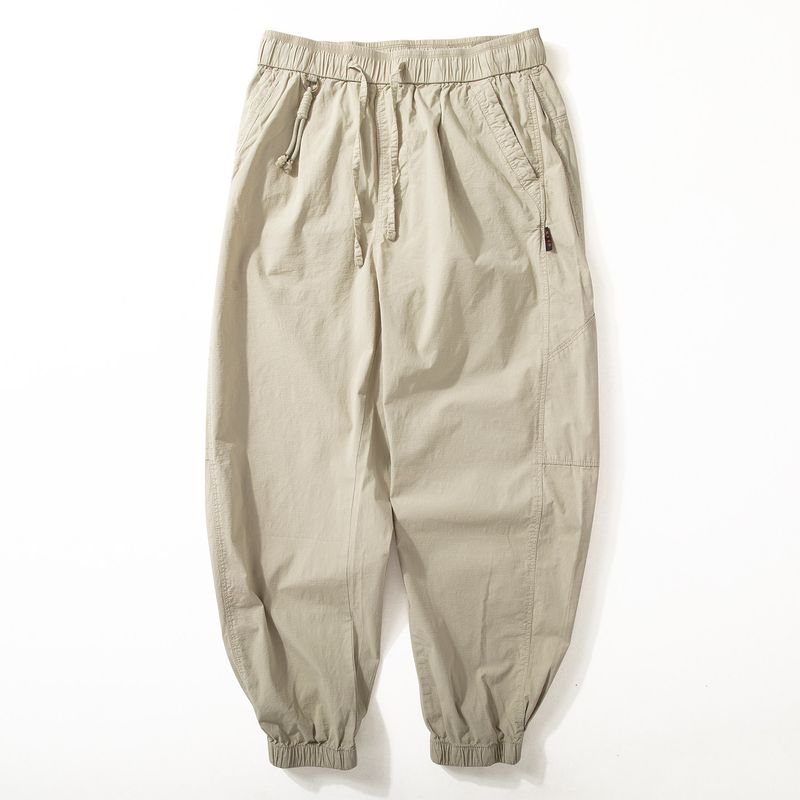 Men s Summer Thin Jogger Pants, Moisture-Wicking, Breathable, Slightly Stretchy, Pure Cotton, Trendy Versatile Elastic Waist Loose Long Pants Apricot XL
