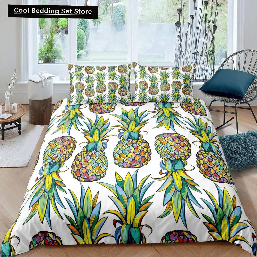 Comforter Pineapple King Size Yellow Geometric Pineapple Bedding Set Seaside Beach Theme Fruit Printed Comforter