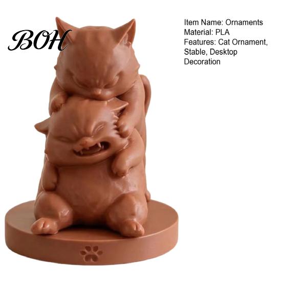 Funny Cat Statue for Shelf Fighting Cats Ornament, 3D Printed Stacked Kitten Figurine, Durable PLA Small Decorative Items Entrance Creative