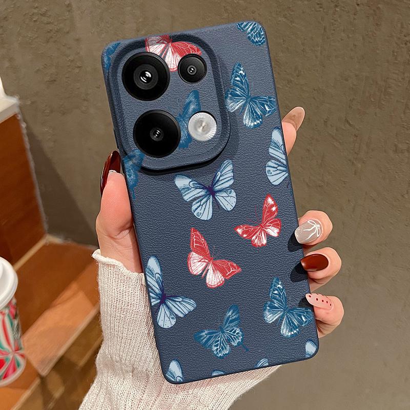 Color Butterfly Pattern Silicone Soft Case for Xiaomi 13t Poco X6 M6 Pro Redmi Note 14 13 12 11 10 Pro Shockproof Leather Texture Plain Color Cover