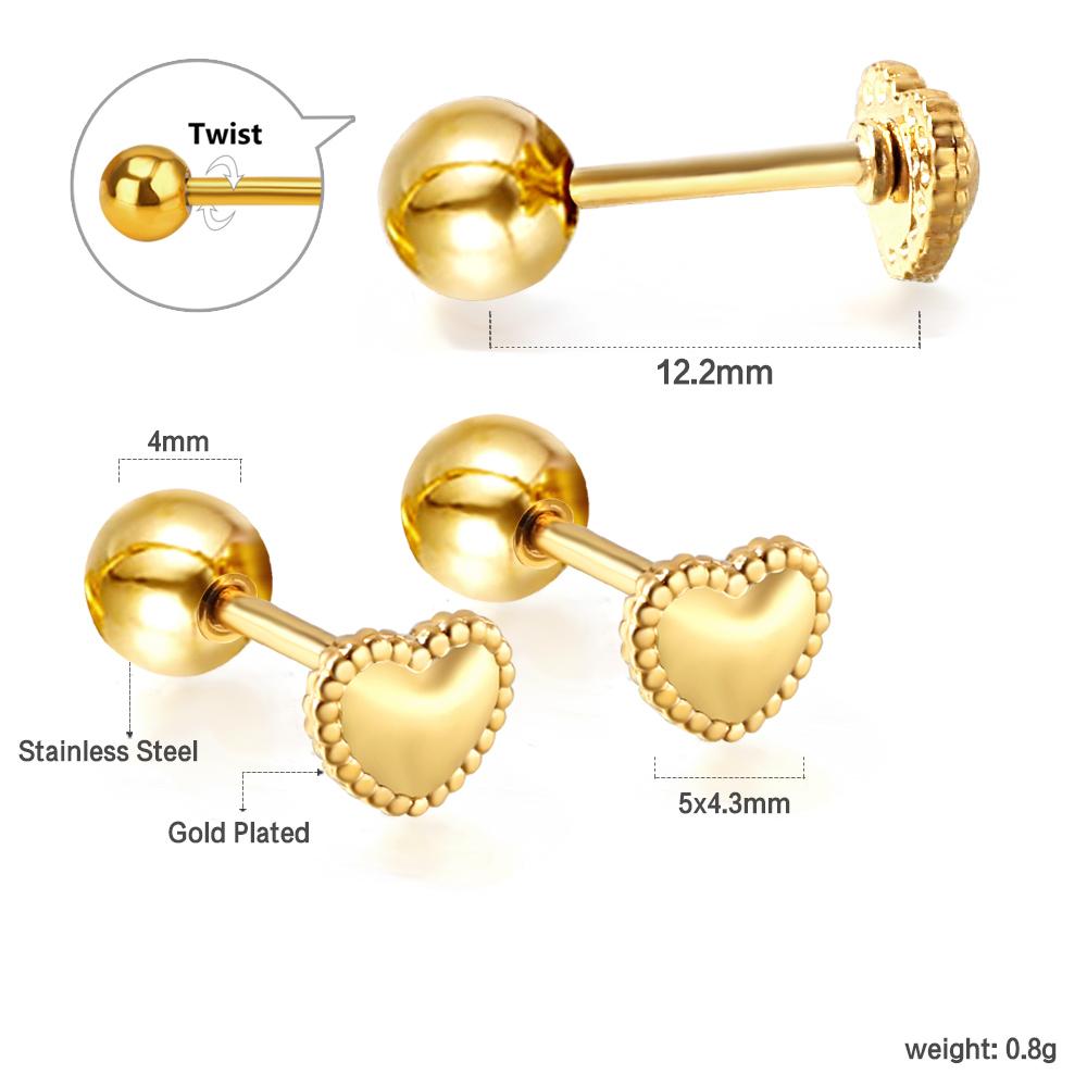 

LUXUSTEEL Новая Мода Женские Серьги-Гвоздики из Нержавеющей Стали Геометрические Шарики Винтовые Заглушки Сердечки Стального Цвета Ювелирный Подарок золотой