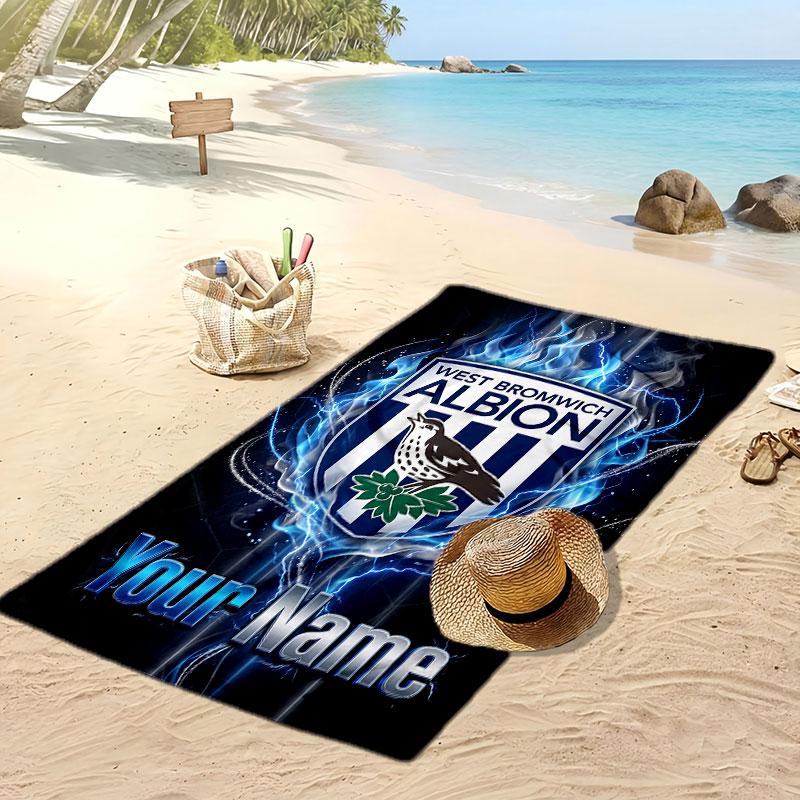 West Bromwich Albion FC Personalized Printed Beach Towel Soccer Logo Support Custom Name Text Absorbent Towel For Sport Travel Special Gift