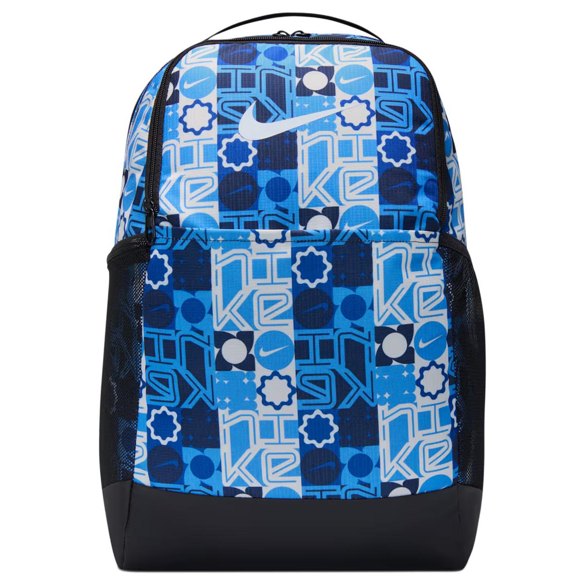 Nike Brasilia Color Block Full Print Pattern Polyester Medium Backpack Unisex backpack University-Blue Black IH7836-412 University Blue & Black