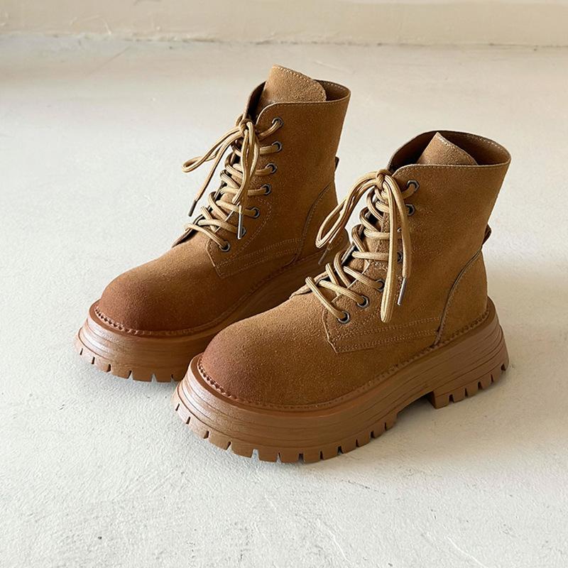 

British style platform Martin boots women s 2025 new autumn tooling short boots Maillard brown locomotive boots rhubarb boots 40