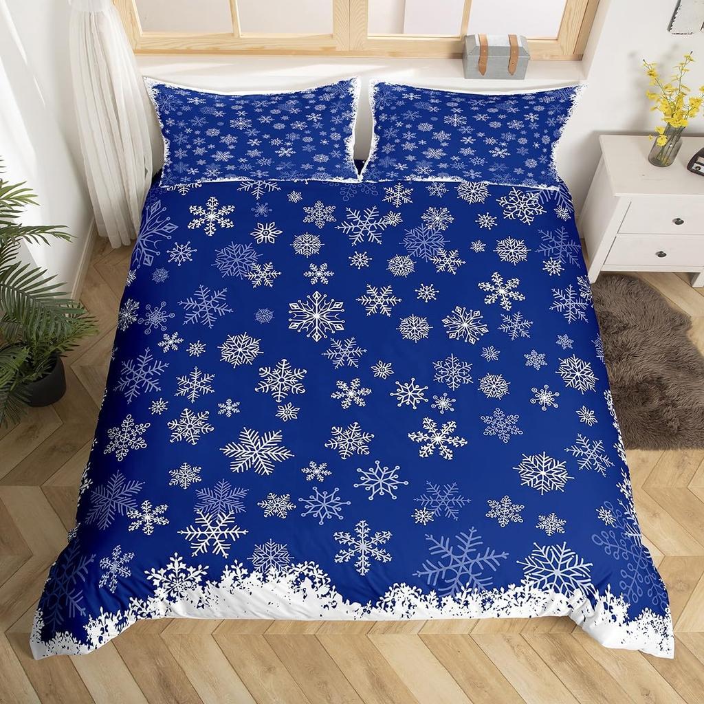 Snowflake Duvet Cover Twin King Merry Christmas Comforter Cover For Child Boys Girls, Glitter Galaxy Bedding Set, New  Gift