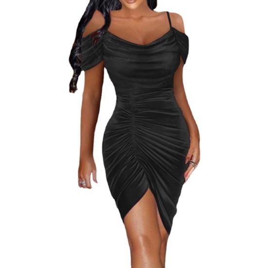 Regulowana chusta asymetryczna lamówka z krótkim rękawem Hip Wrap kobiety sukienka z odkrytymi ramionami Ruched aksamitna obcisła sukienka Streetwear