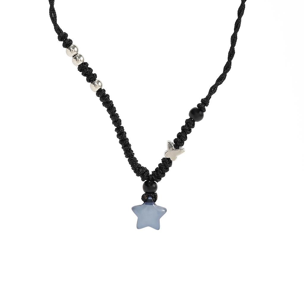 Bohemian Hand Woven Black Rope Star Pendant Necklace Retro Choker Necklace Women's Daily Versatile Party Jewelry