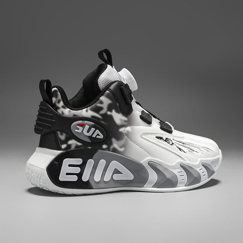 Boys' sports shoes autumn new fashionable and versatile mid-help foot protection lightweight leather surface waterproof youth basketball shoes men