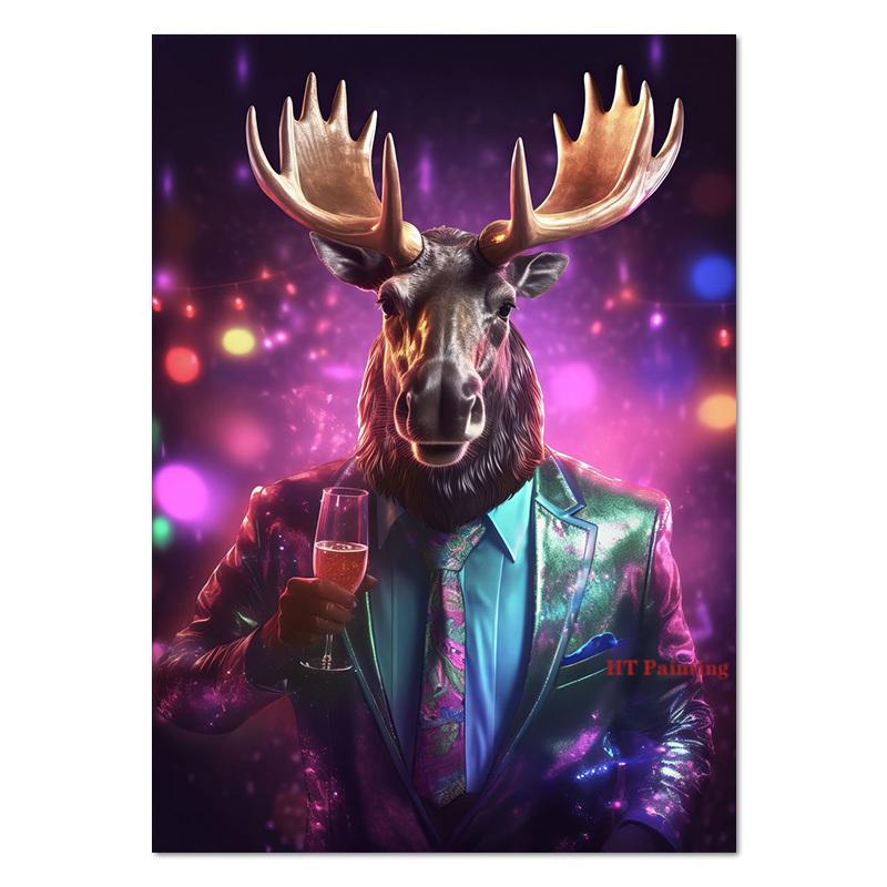 Animale de petrecere amuzante Boxer Câine/Pisică siameză/Rață/Tigru Poster Pânză Pictură DJ Muzică Wall Art Pictures Home Club Bar Decor