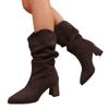 Vintage Pointed Toe High Heel Fashion Boots 2025 Winter New Plus-size Fleece Mid-top Boots for Women