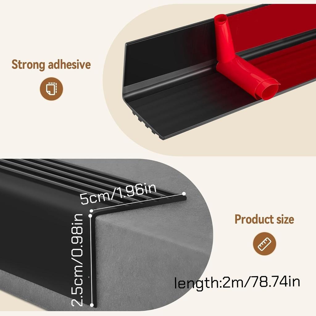 1pc 2m/78.74in Black Stair Nosing & Edge Protector - Self-Adhesive Non-Slip Stair Edging Trim, Stair Nose Molding for Indoor
