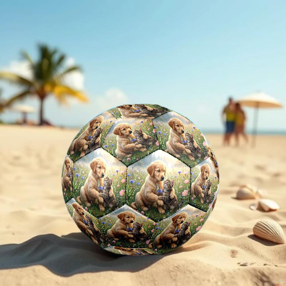 1pc Golden Retriever Tabby Cat Theme Soccer Ball Football, Size 5, Lightweight PVC, Durable Outdoor Training Soccer Ball, Gift m61471
