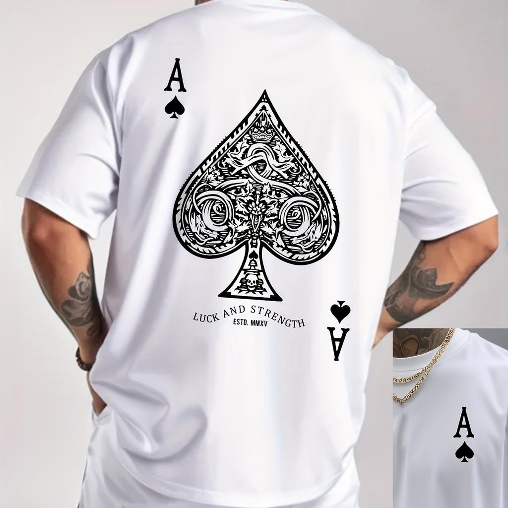 2026 Summer Hot Sale Unisexs Ace Spades Poker Tshirt Luck Strength Print Oversized White Streetwear Casual Tee Tops Highquality