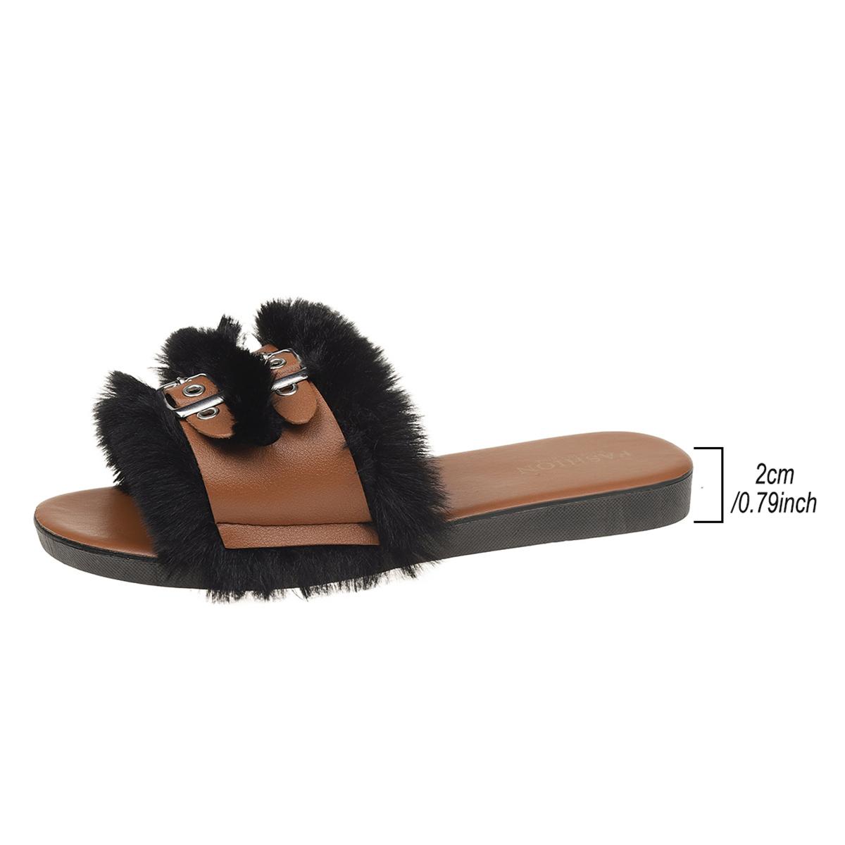 

Модные осенние женские тапочки на плоской подошве, новые ретро-туфли с открытым носком из меха и бархата, женская домашняя хлопковая обувь, повседневная домашняя обувь для женщин, тапочки 40 чёрный