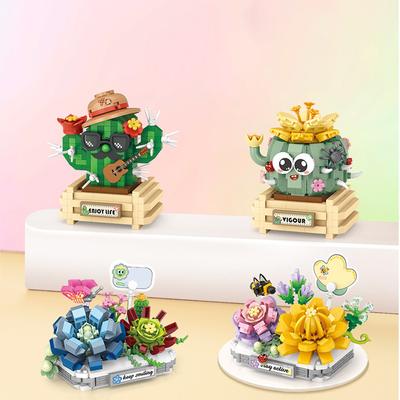Simulated Succulent Plant Ornamental Building Block Toys, Cactus and Snowdrop Model Ornamental Building Block Toys