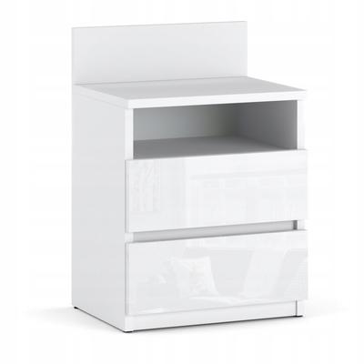 Table de chevet Blanche Brillante Table de chevet 40cm 2T Étagère Meuble Chambre Loft