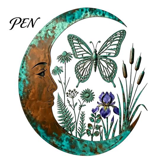 Elegant Home Decor for Women Vintage Crescent Moon Wall Art, Fairy Witch Bee Dragonfly Iron Hanging Floral Metal Fence Accent Decor, Sculpture Garden