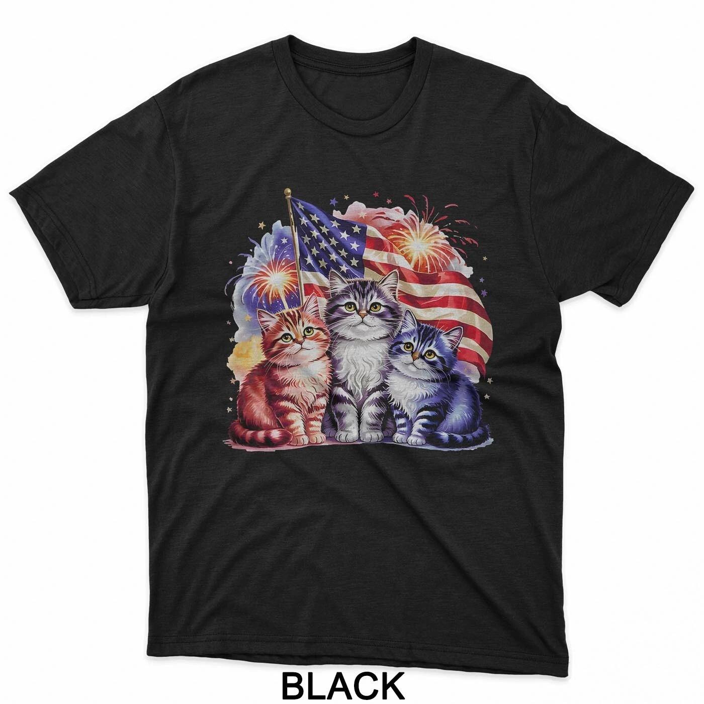 Cat Patriotic America Cats USA Flag Fireworks 4th Of July T-Shirt 2XL