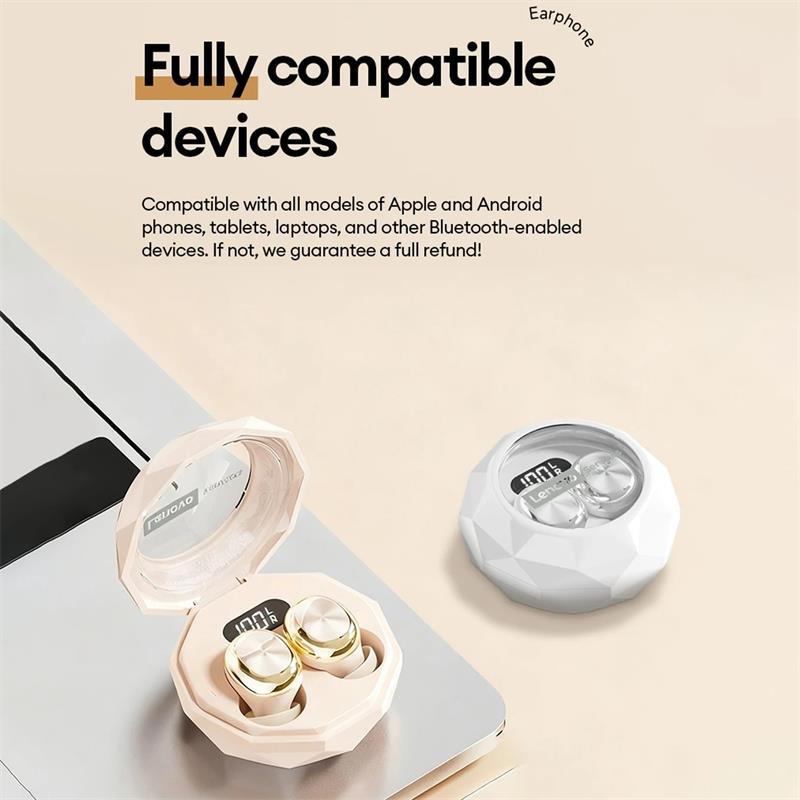 Original Lenovo LE206 Wireless Sleep Invisible Earbuds Tiny Hidden Earphone Bluetooth 6.0 Headphone Sport Stereo Noise Cancelling Headset