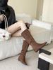 2025 Autumn and Winter New Japanese Style Square Head Inner Height Increase Zipper Knight Boots High Heel Boots