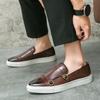 Designer New Shoes for Men Leather Casual Shoes British Style Concise Monk Strap Shoes Street Cool Slip-on Loafers