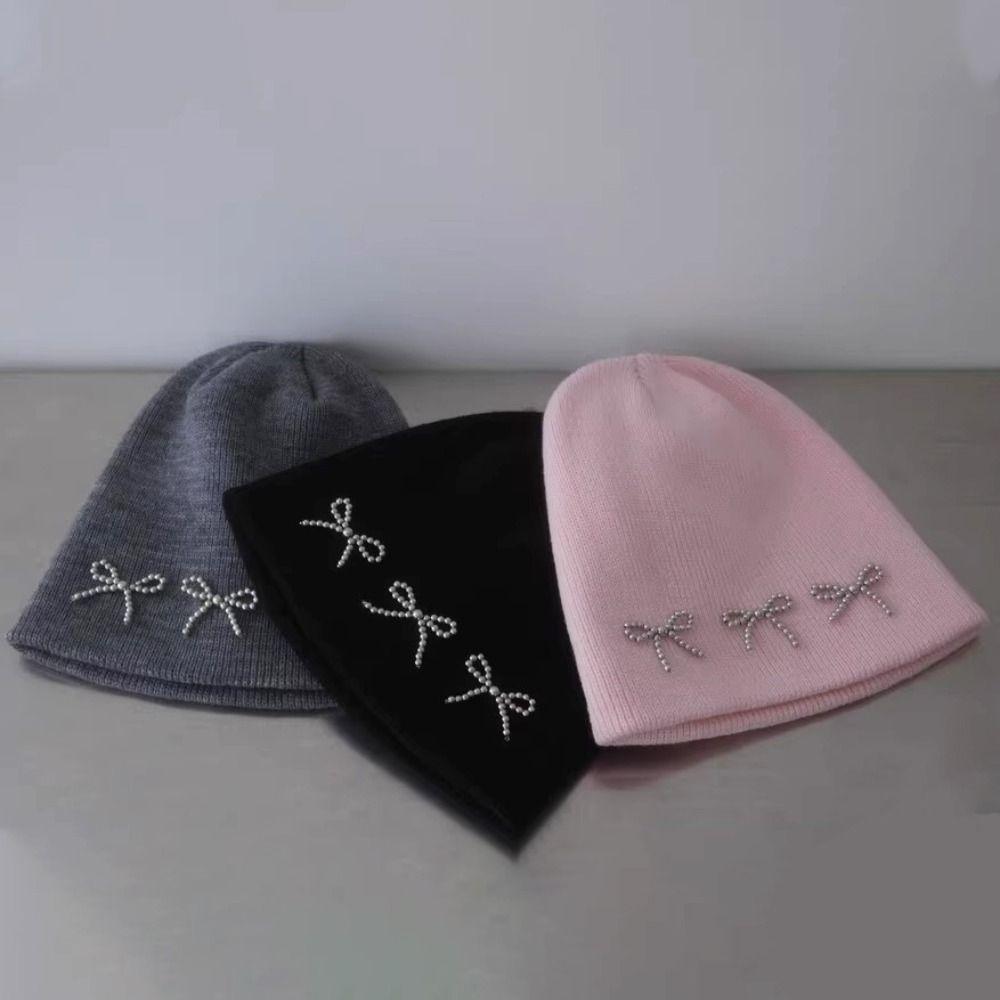 Warm Cap Beanies Hat Bow Winter Cap Sweet Bowknot Knitted Hat  Autumn
