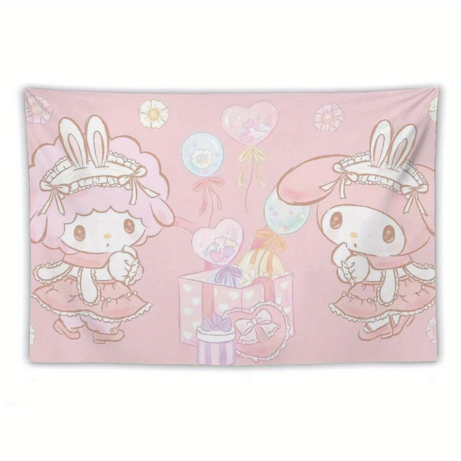 Sanrio Melody and Sweet Piano Cute Cartoon Kawaii Anime Girl Printed Tapestry Wall Hanging Cute Cartoon Style Fantasy Background 74x94cm(29x37in)