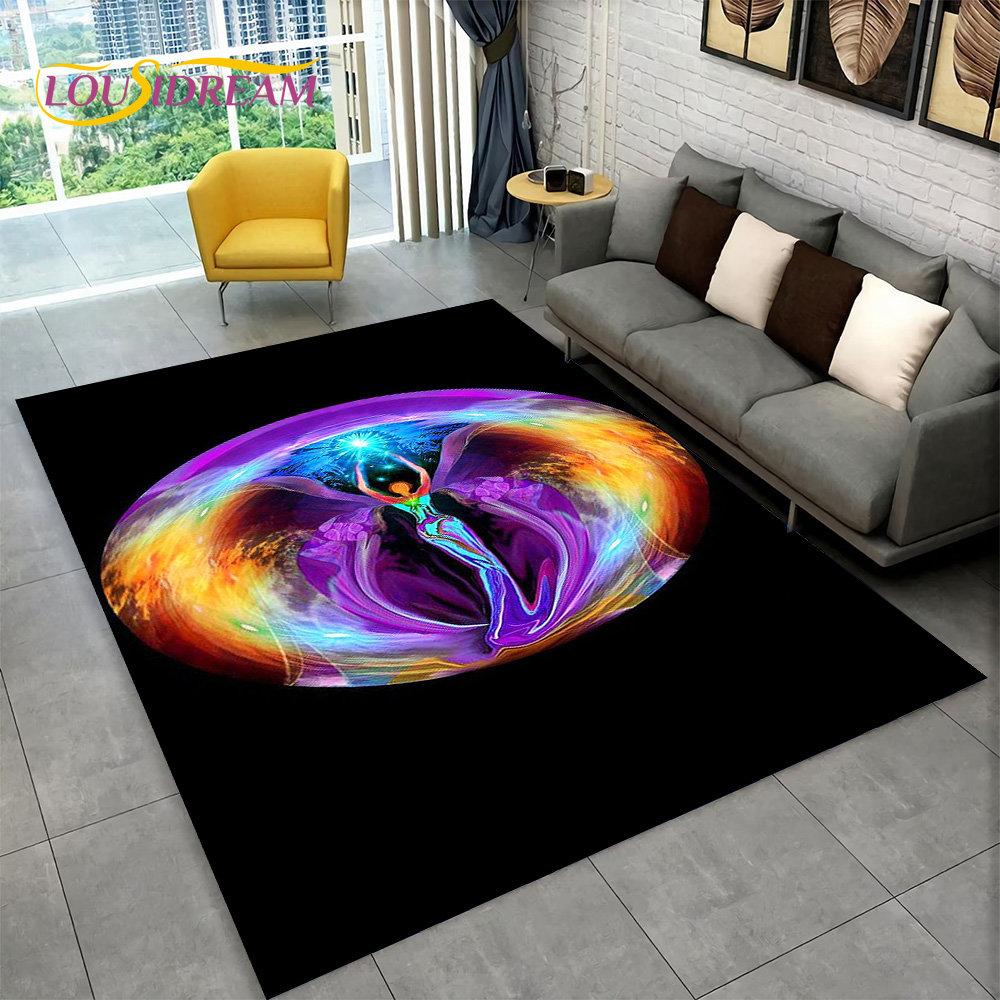 Rainbow 7 Chakra Mandala Bohemia Area Rug,Carpet Rug for Living Room Bedroom Sofa Doormat Decor,Yoga Soft Non-slip Floor Mat