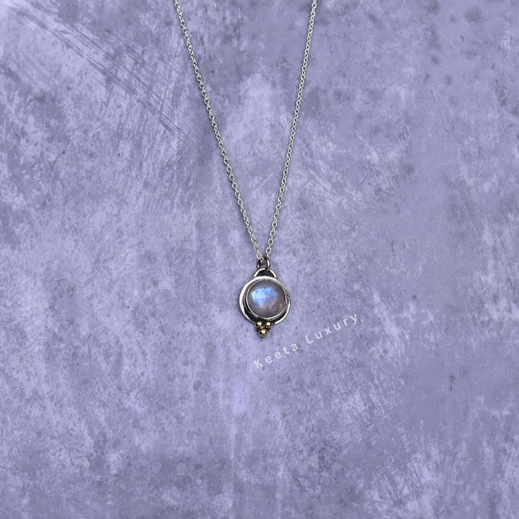 Natural Moonstone rose cut Necklace Rainbow Moonstone healing crystal Handmade Necklace Silver Oxidized Necklace For Women Unique Gifts