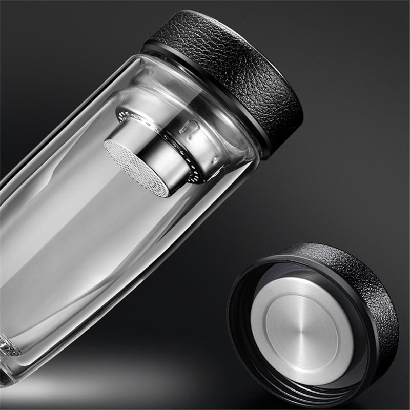 Bouteilles d'eau en verre à double paroi de 380 ml pour boire du thé avec infuseur, gobelet, filtres en acier inoxydable, passoire à thé, articles de boisson de voyage