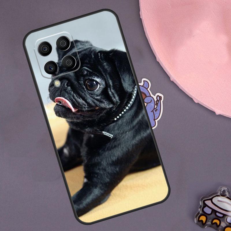 Cute Black Pug Dog Case For Samsung Galaxy M33 M53 M13 M23 M21 M31 M51 M30s M20 M14 M34 M54 M55 M12 M32 M52