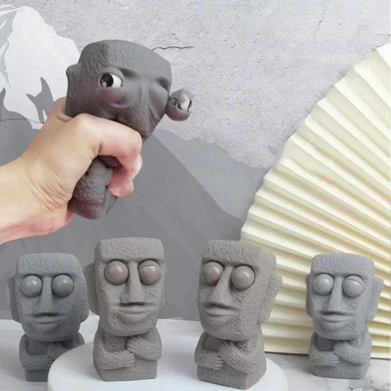 Creative Funny Releases Stress Gifts Slowly Rebounds Soft Moai Statue Squeeze Eyes Adult Kids Stress Relief Tabletop Ornament