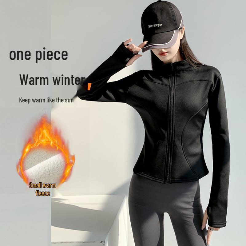 Women's Autumn/Winter Fleece Yoga Jacket - Zipper, Long Sleeve, Slim Fit for Running, Cycling, Fitness