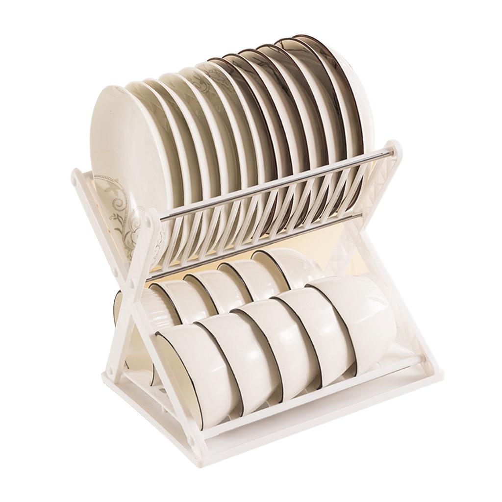Double Layer Bowl Rack Multifunctional Dish Drying Rack Stainless Steel Dish Drainer for Kitchen Counter