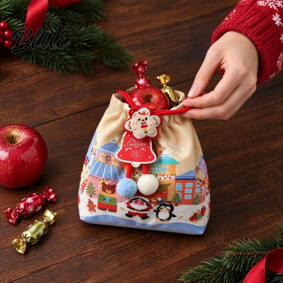 Christmas Small Gifts Drawstring Gift Bag with Handle Reusable Canvas for Packaging Bags Present Xmas Candy Goodie Treat Pouch Holiday Party