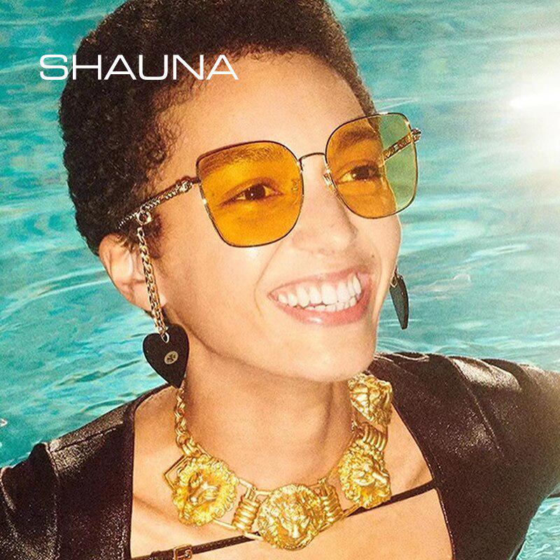 

SHAUNA, уникальные солнцезащитные очки с цепочкой, женские брендовые дизайнерские модные квадратные оправы для очков с защитой от синего света